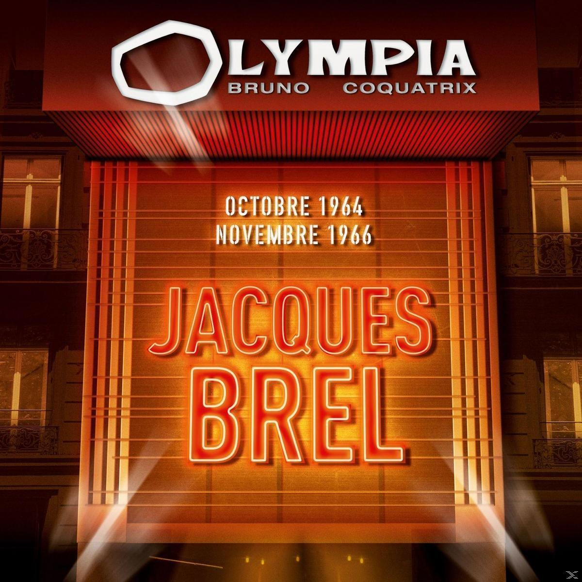 Olympia theaterposter met de naam Jacques Brel in grote rode letters.