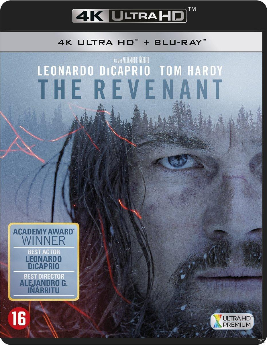 Couverture du film 'The Revenant' avec Leonardo DiCaprio, un fond de montagne enneigée, étiquette 4K Ultra HD.