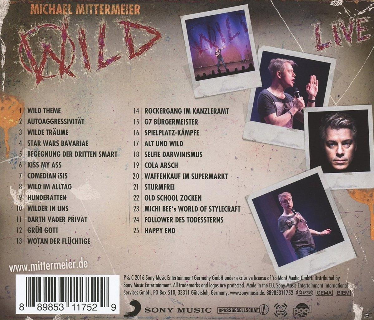Rückseite einer CD mit Michael Mittermeier, Titelliste, Fotos und dem Wort "WILD".