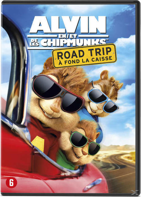 Couverture DVD pour 'Alvin et les Chipmunks', avec Alvin et ses amis devant une voiture.
