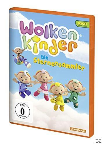 DVD-Cover: Zeichentrickfiguren, blauer Himmel, Text 'Wolkenkinder Die Sternensammler'.