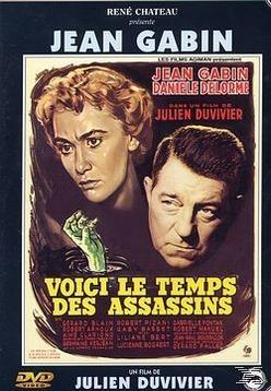 DVD-hoes voor de film 'Voici le Temps des Assassins'. Toont de gezichten van twee personen, titel in geel.