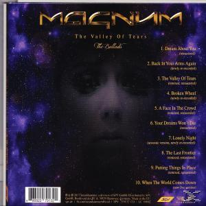 CD-Cover für Magnums The Valley Of Tears. Zeigt ein Gesicht, Text und einen sternenklaren Hintergrund.