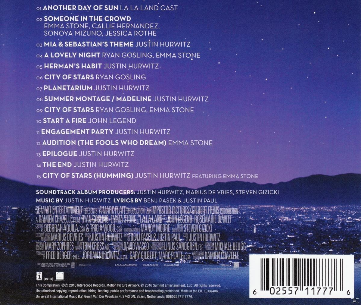 Rückseite der La La Land CD. Trackliste mit Songs wie 'City of Stars'.