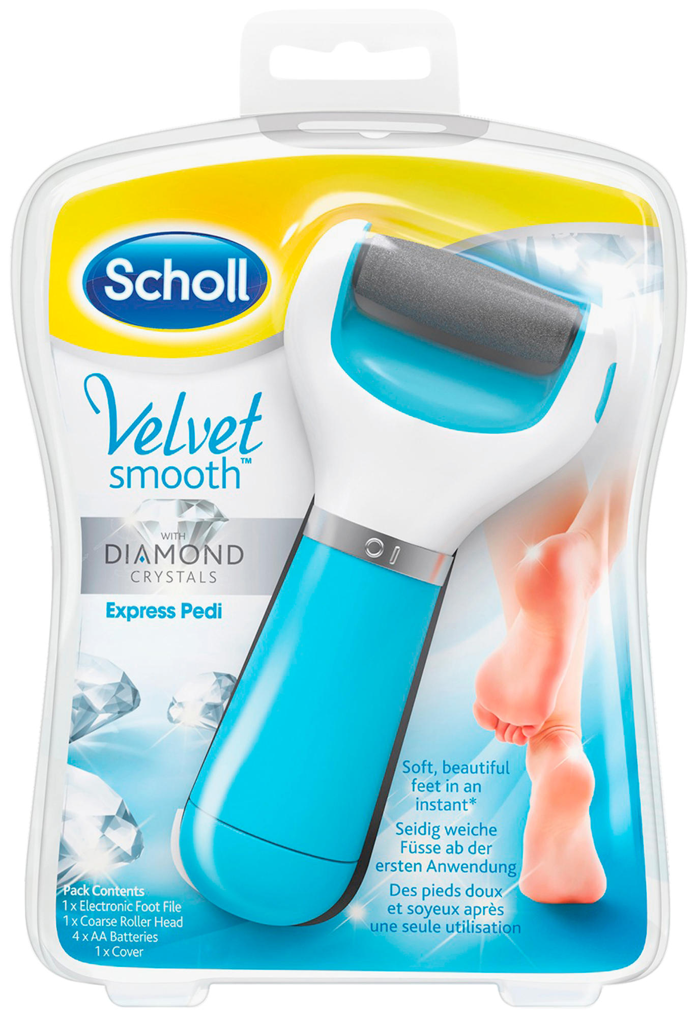 Limador de durezas - Scholl Velvet Smooth Express Pedi, Eléctrico, Funciona con pilas, Azul