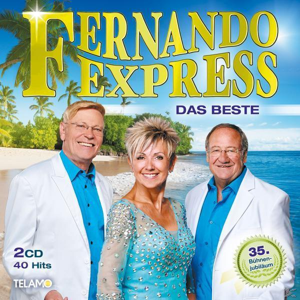 CD-Cover mit drei lächelnden Personen vor einem Strandhintergrund. Text: Fernando Express.