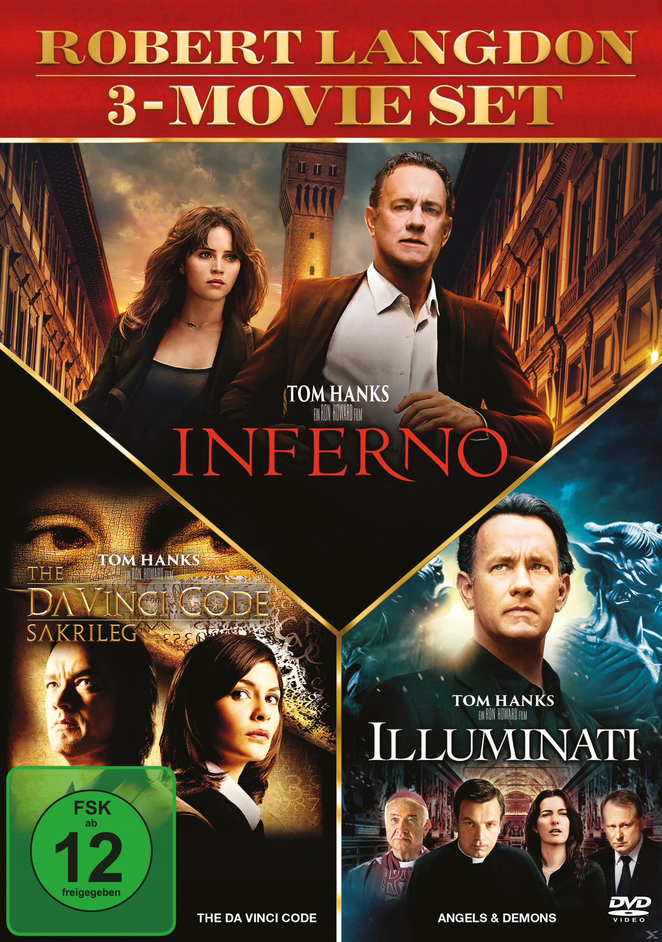 Filmposter mit Tom Hanks und anderen Schauspielern. Die drei Filmtitel sind sichtbar.