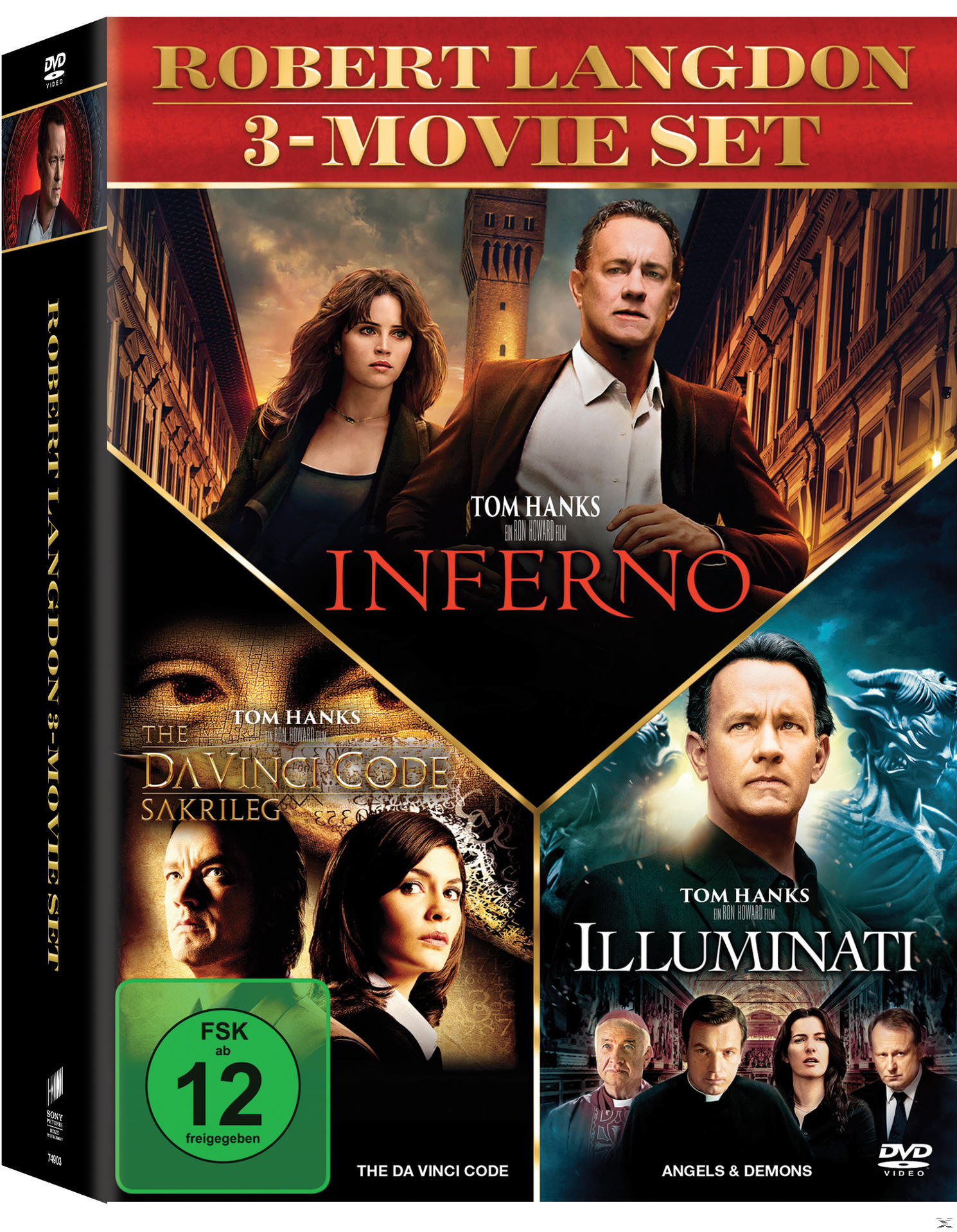 DVD-Box-Set mit Robert-Langdon-Filmen, mit Tom Hanks, mit dem Titel Inferno.