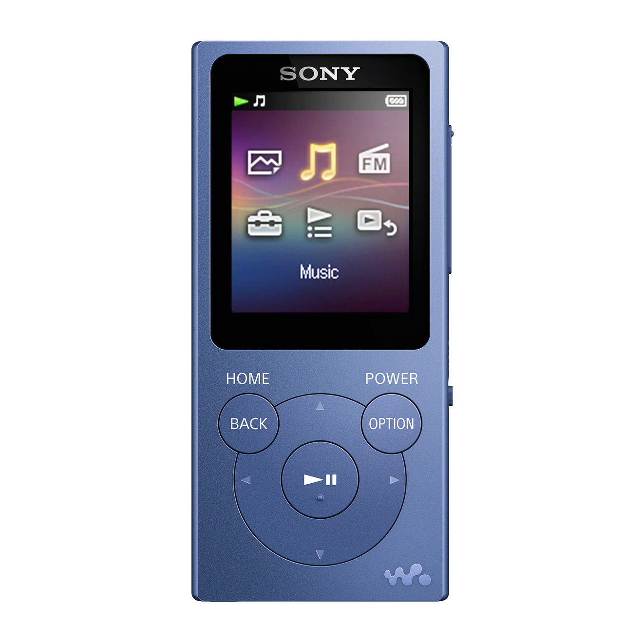 Lecteur de musique numérique Sony Walkman bleu avec écran et boutons.
