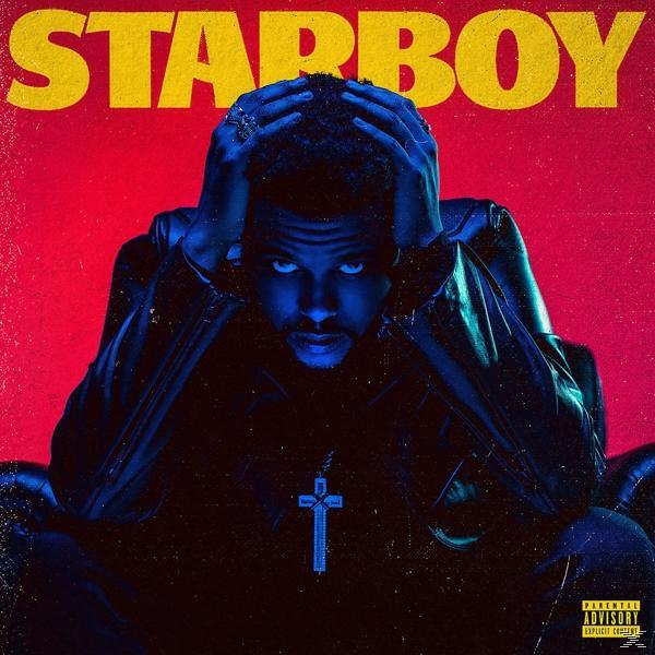Albumcover von 'Starboy' von The Weeknd. Der Künstler im blauen Licht auf rotem Hintergrund.