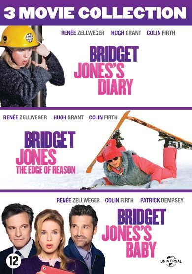 Couverture de la collection de films Bridget Jones. Trois films avec noms d'acteurs.