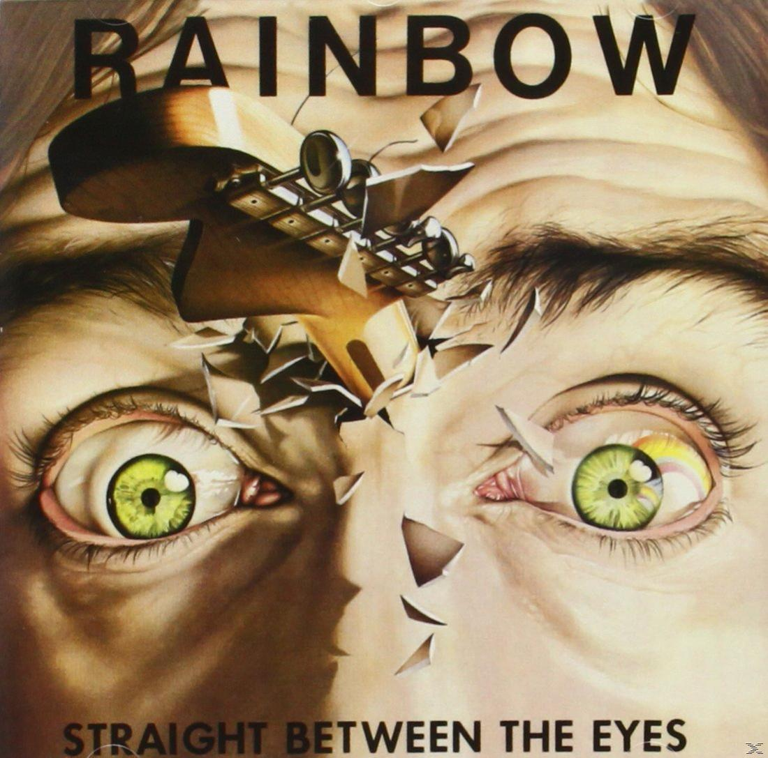 Albumcover: Zwei Augen mit grünen Iris. Das Bild ist gerissen. Text sagt Rainbow, Straight Between The Eyes.