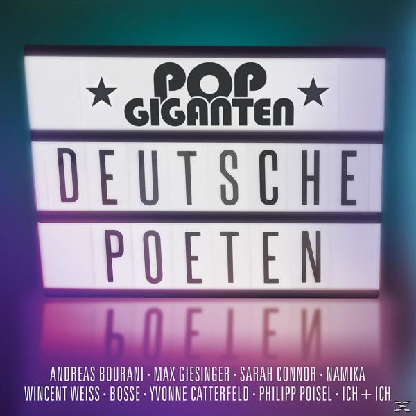 Schild mit der Aufschrift Pop Giganten, Deutsche Poeten, Namen von Künstlern darunter.
