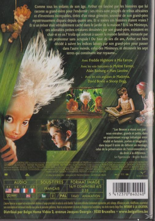 Filmafbeelding van 'Arthur and the Invisibles'. Afbeeldingen van personages. Tekst in het Frans.
