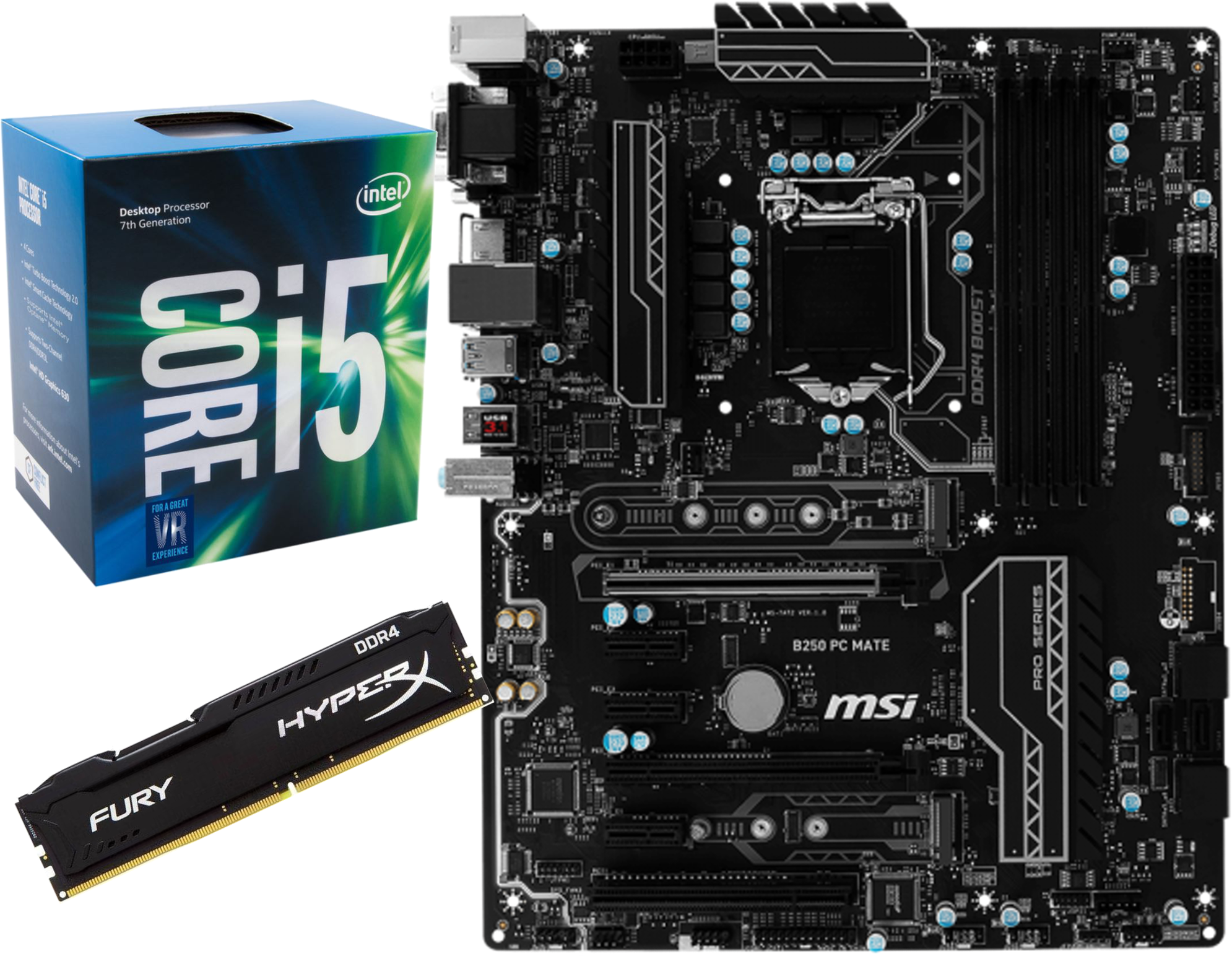 INTEL Core® i5-7400 + MSI B250 PC Mate + HyperX Fury 8GB DDR4, 2133 MHz