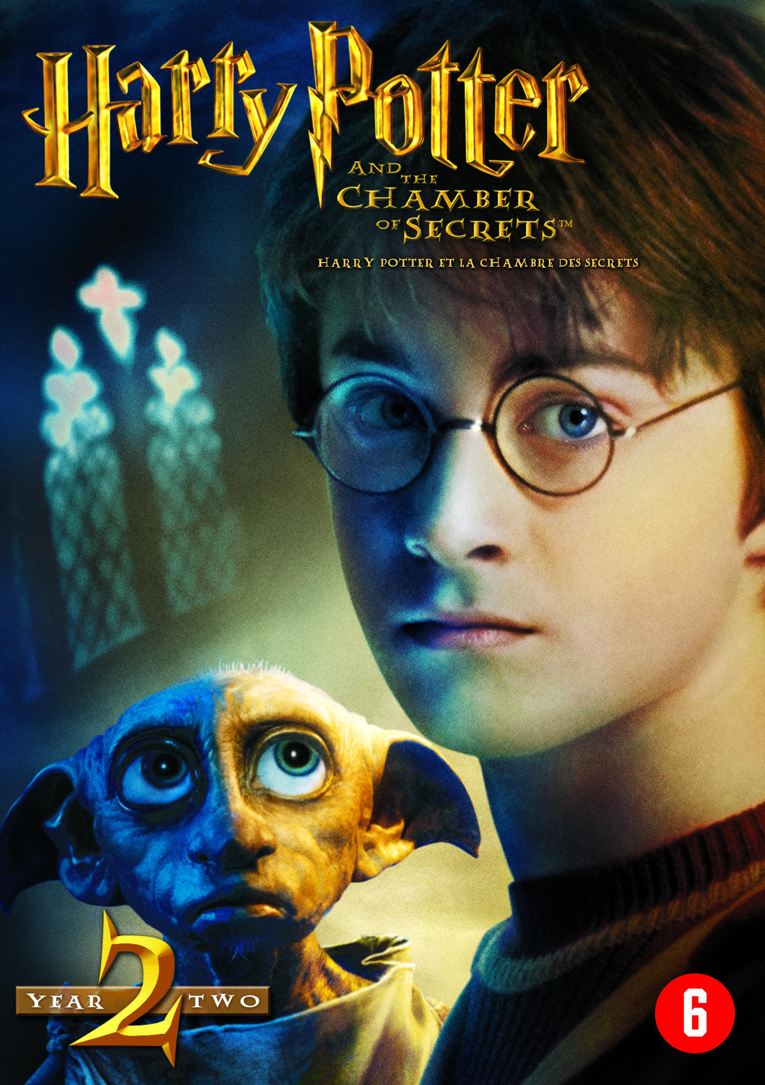 Pochette DVD de Harry Potter et la Chambre des Secrets. Harry et Dobby sont visibles. L'année 2 est écrite.