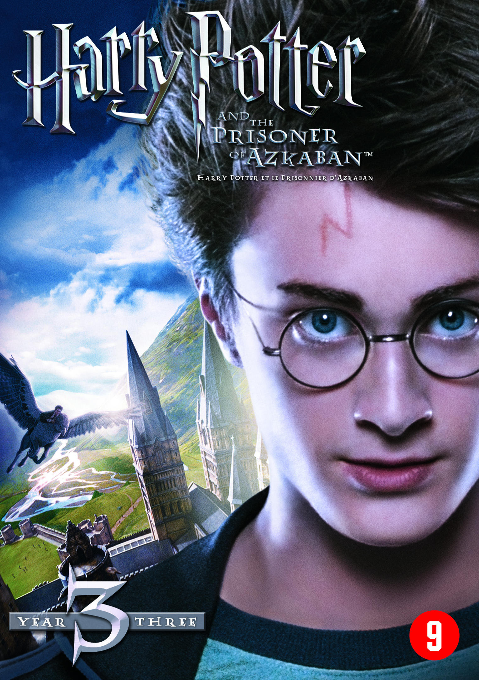 Filmposter: Harry Potter met bril en litteken. Titel 'Harry Potter en de Gevangene van Azkaban'.