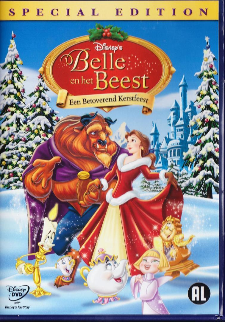 Couverture DVD : Belle et la Bête dans une scène hivernale. Le texte dit 'Belle en het Beest'.