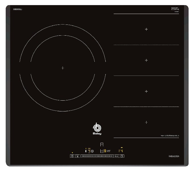 Balay 3eb969lu Flexinduccion biselada 3 fuegos placa 59.2 cm negro 60cm 2 zonas 60 1800 whkg color control deslizante 17 niveles 28 1 28cm