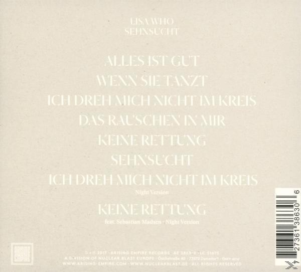 Albumcover mit weißem Text auf beigem Hintergrund. Texte und Künstlername sind sichtbar.