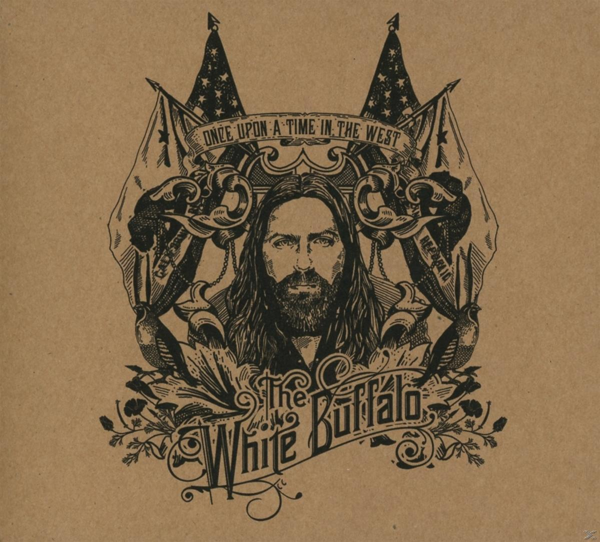 Albumcover mit Illustration eines Mannes mit langen Haaren und Bart, Flaggen und Text.