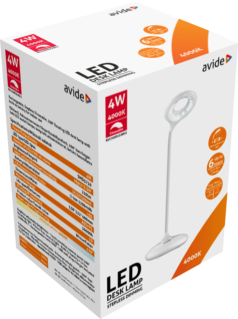 AVIDE ABLDL-MIN-4W 4W-os fehér asztali lámpa