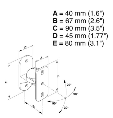 Zsanér diagramja méretekkel és szögekkel, műszaki rajz stílusában.