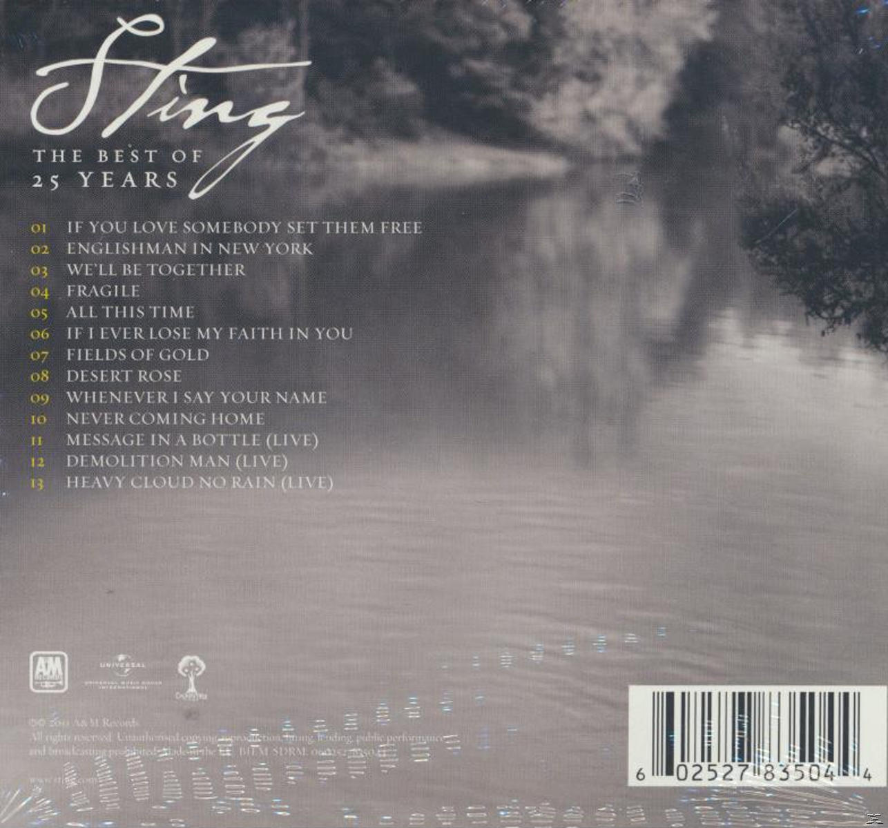 CD-Cover mit Hintergrund einer Wasserszene. Der Text lautet 'Sting The Best of 25 Years'.