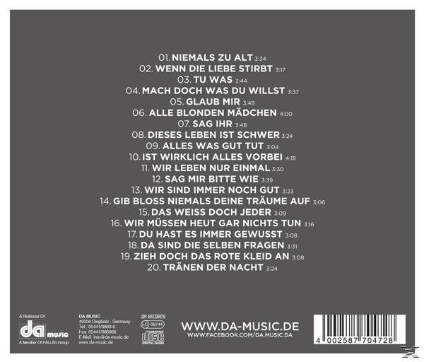 CD-Cover mit Songtiteln in weißer Schrift auf dunkelgrauem Hintergrund.