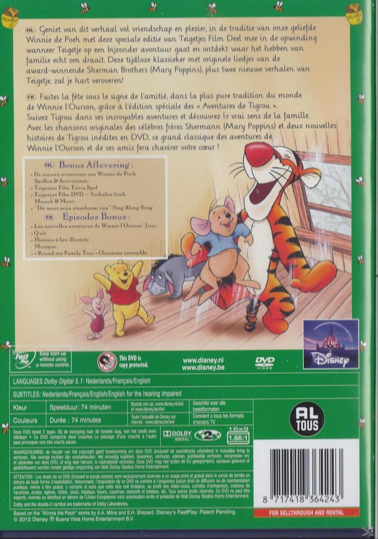 Couverture du DVD de Winnie l'ourson. Winnie, Tigrou et ses amis. Palette de couleurs jaune, orange et bleu.