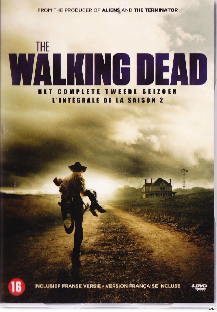 Pochette de DVD, The Walking Dead, avec un homme courant et une maison en arrière-plan.