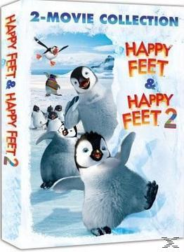 Couverture du coffret Happy Feet & Happy Feet 2. Avec des pingouins dans un paysage enneigé.