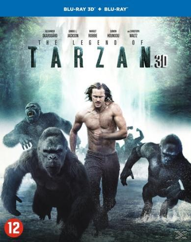 Couverture Blu-ray de La Légende de Tarzan 3D. Alexander Skarsgård, gorilles et scène de cascade.