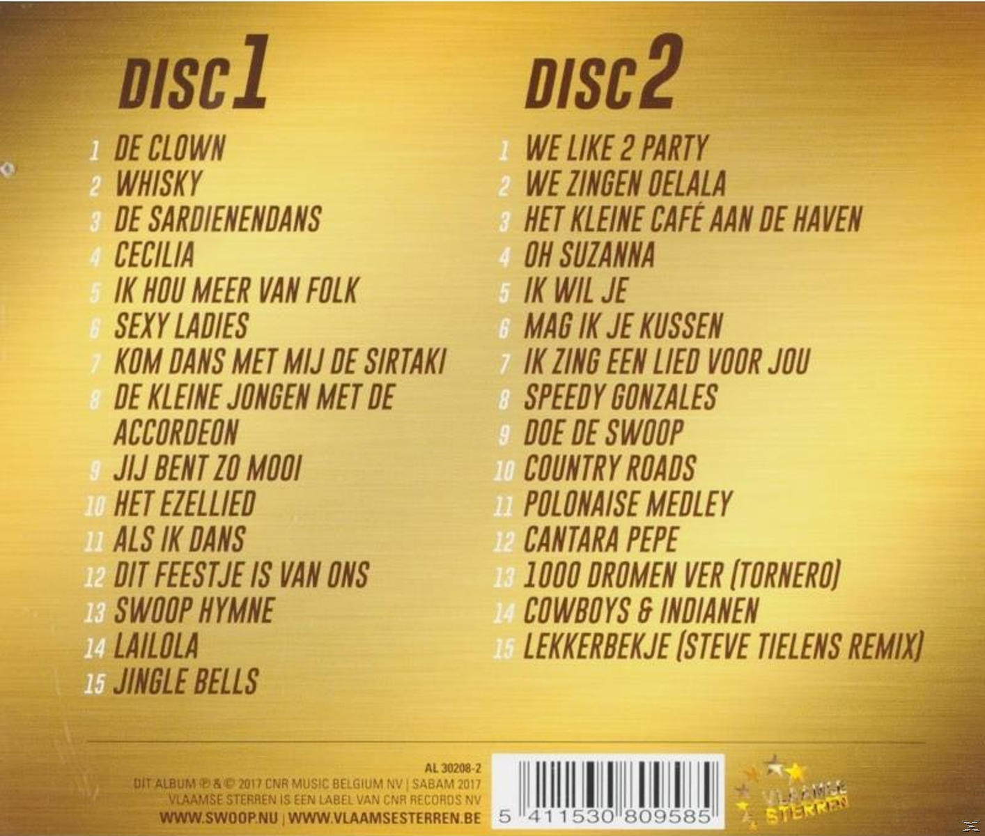 Achterkant van de dvd met nummerlijst en tekst in meerdere talen.
