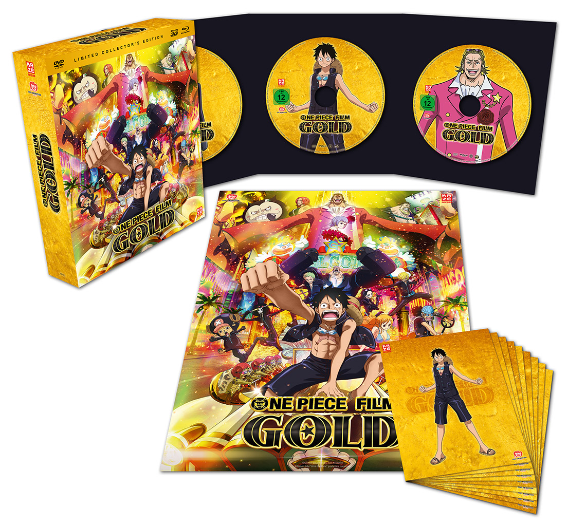 One Piece Film Gold DVD-Box-Set mit mehreren Discs und Cover-Art.