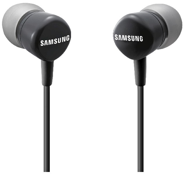 Dos auriculares Samsung negros con texto 'SAMSUNG' blanco, sobre fondo blanco.