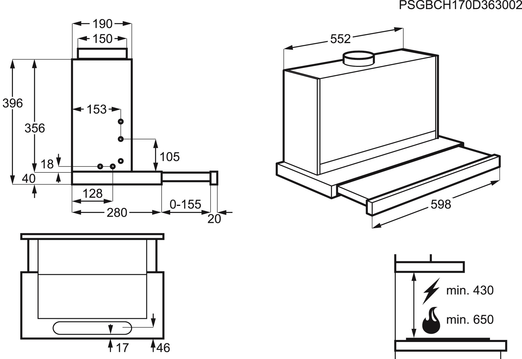 AEG DPB5650M, Dunstabzugshaube (598 mm breit, 280 mm tief)