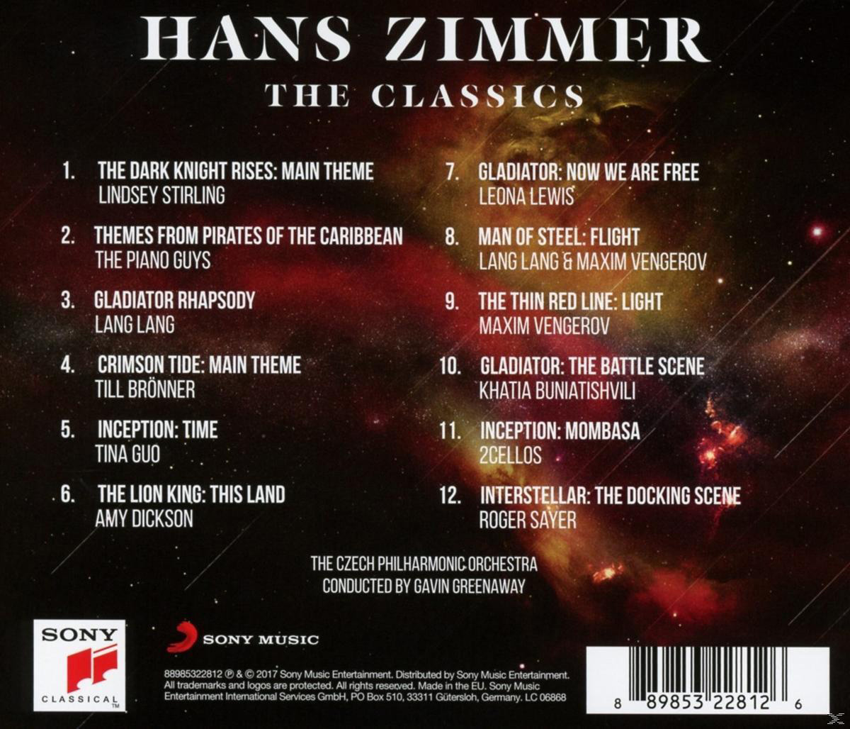 Rückseite eines CD-Covers. Text listet Musiktitel und Credits auf. Ein dunkler Hintergrund mit Lichtblitzen.