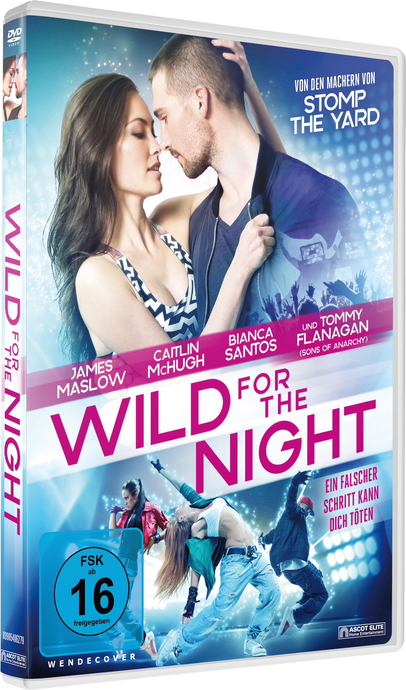 DVD-Cover: Wild for the Night. Zeigt ein tanzendes Paar. Schauspieler James Maslow, Caitlin McHugh. FSK 16.