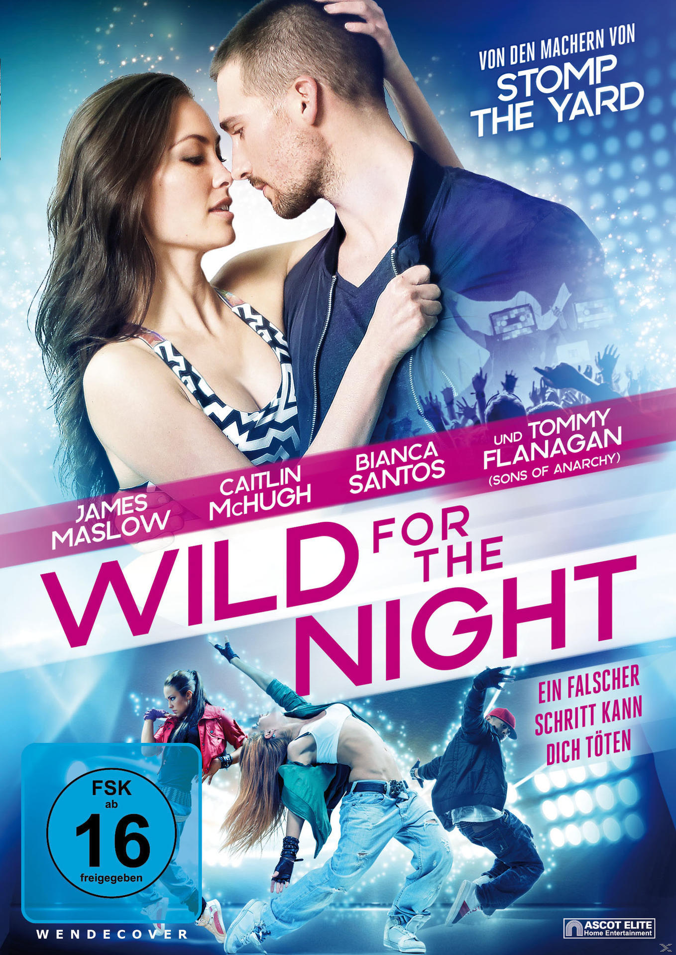 Wild for the Night Filmplakat. Ein tanzendes Paar, mit Tanzfiguren und einer Menge im Hintergrund.