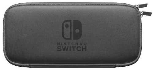 Graues Nintendo Switch-Etui. Das Etui ist rechteckig und hat das Nintendo Switch-Logo darauf.
