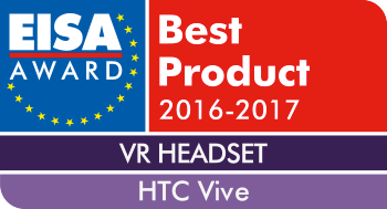 EISA-Auszeichnung für 'Best Product 2016-2017 VR HEADSET' mit HTC Vive Logo.
