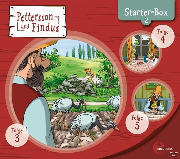 Pettersson und Findus Cartoon-Cover. Enthält Cartoon-Illustrationen mit deutschem Text und rotem Hintergrund.