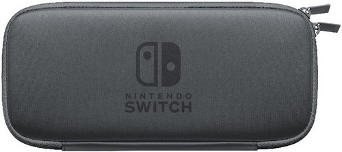 Una funda de transporte gris de Nintendo Switch con el logotipo de Nintendo Switch al frente.
