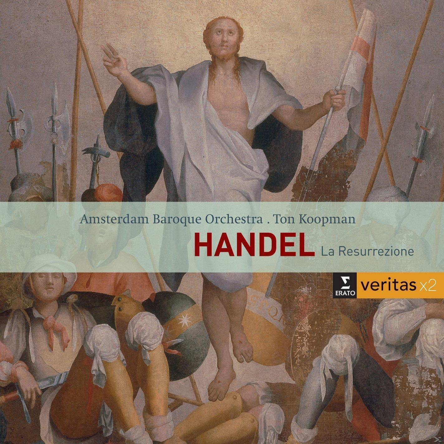 Albumcover mit einem Gemälde eines Mannes, der die Arme hebt. Text: Handel La Resurrezione.