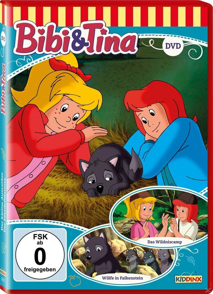 DVD-Cover mit Cartoon-Mädchen und einem Wolf. Roter Rahmen und eine Waldszene unten.