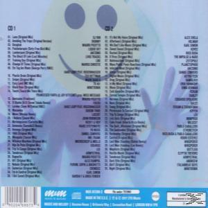 CD-Cover mit einem Smiley und vielen Songtiteln. Blauer und violetter Hintergrund.