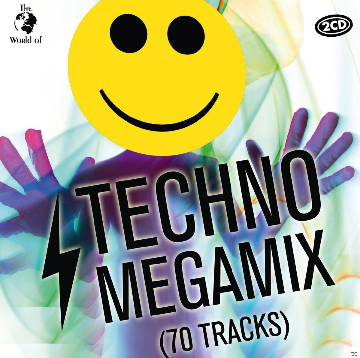 Techno Megamix CD-Cover mit Smiley und Händen. 70 Tracks.