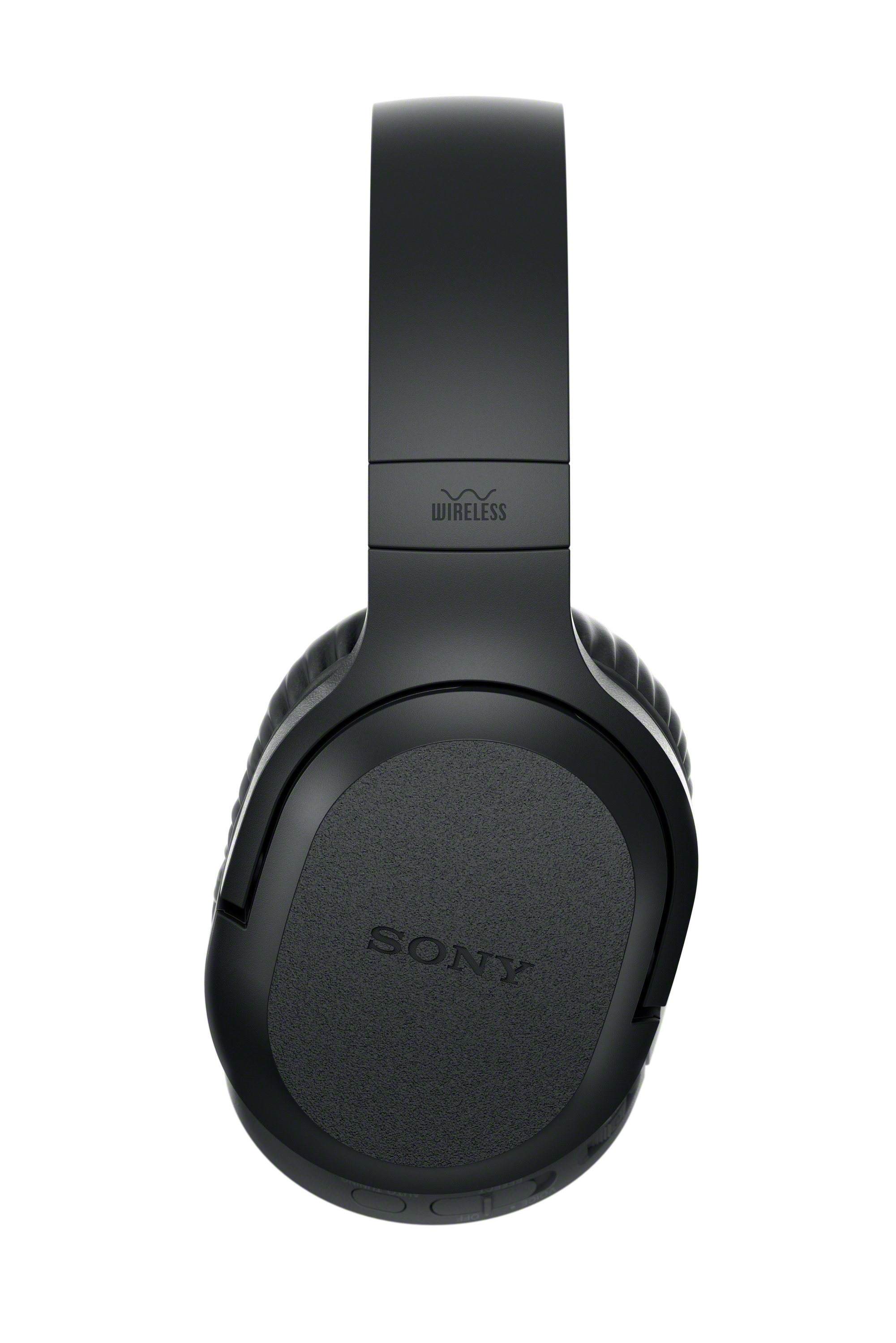 Casque sans fil Sony noir. Ils ont un bandeau et des oreillettes rembourrés. La marque est visible.