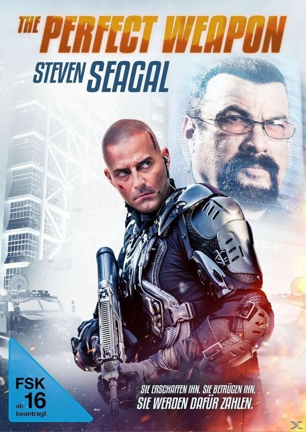 Filmposter: Ein Mann hält eine Waffe, Steven Seagal ist im Hintergrund. Titel: The Perfect Weapon.
